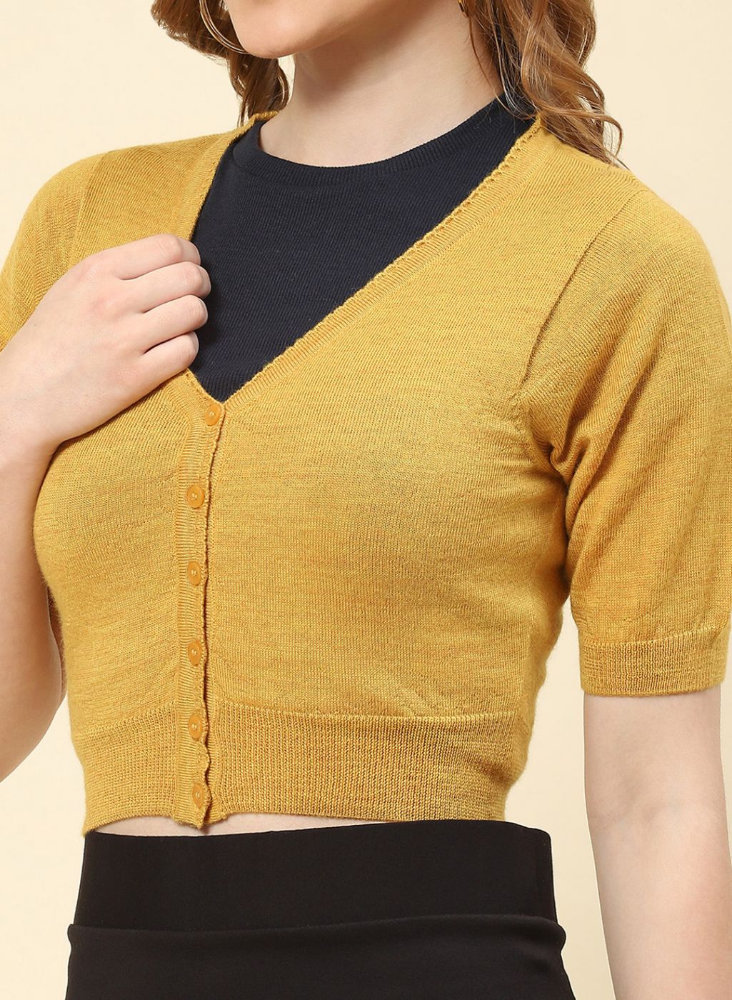 Women Mustard Solid Pure wool Blouse - Image 6
