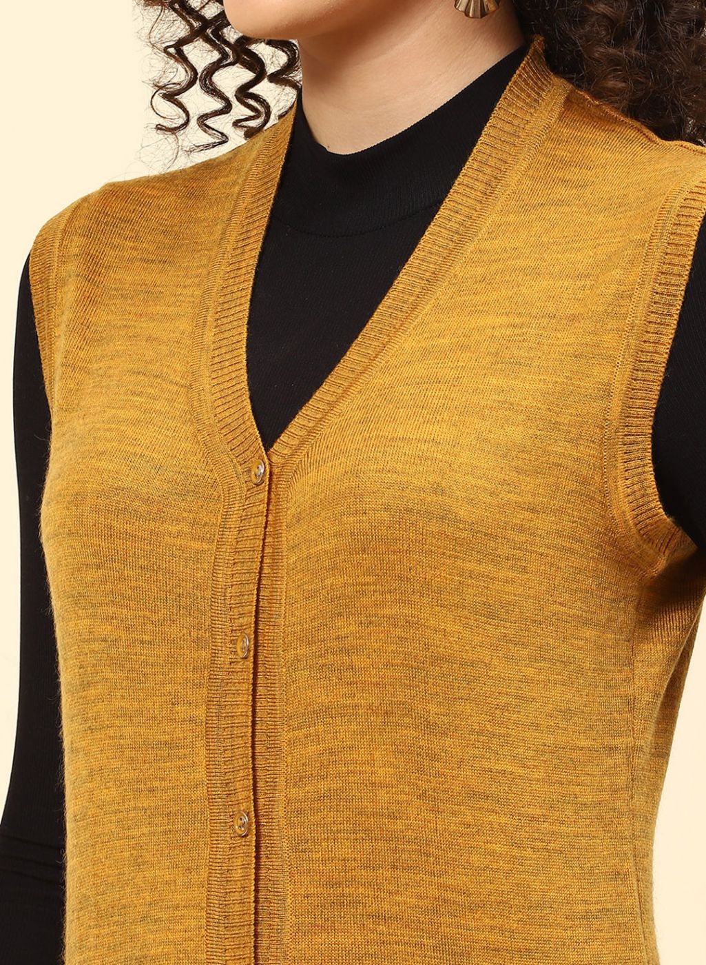 Women Mustard Solid Wool blend Cardigan - Image 6