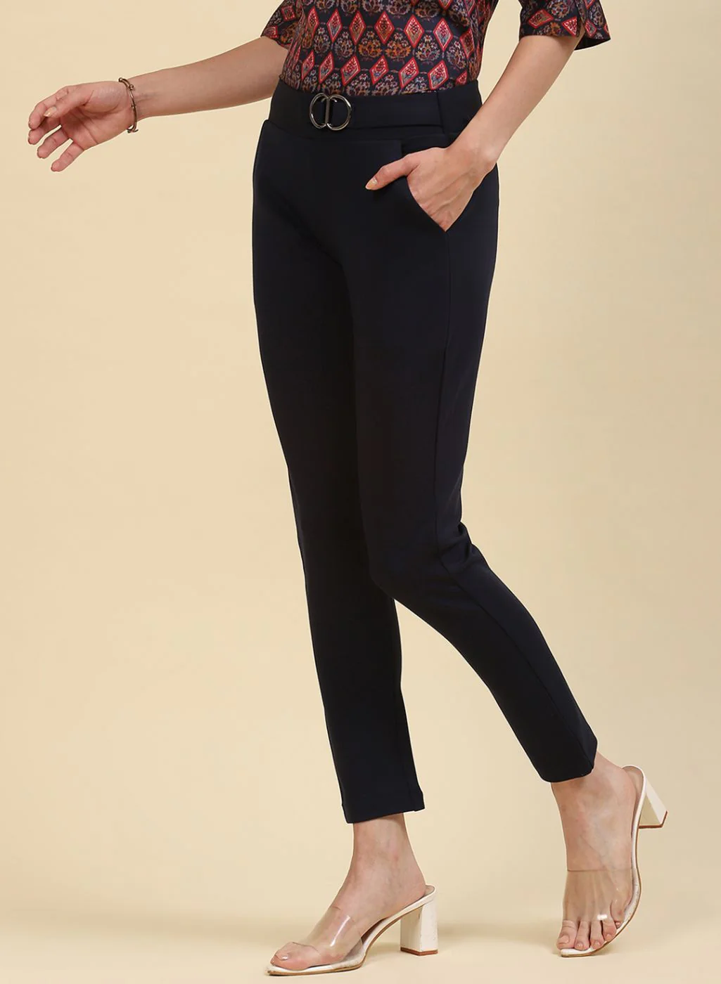 Women NAvy Blue Plain Jegging - Image 3
