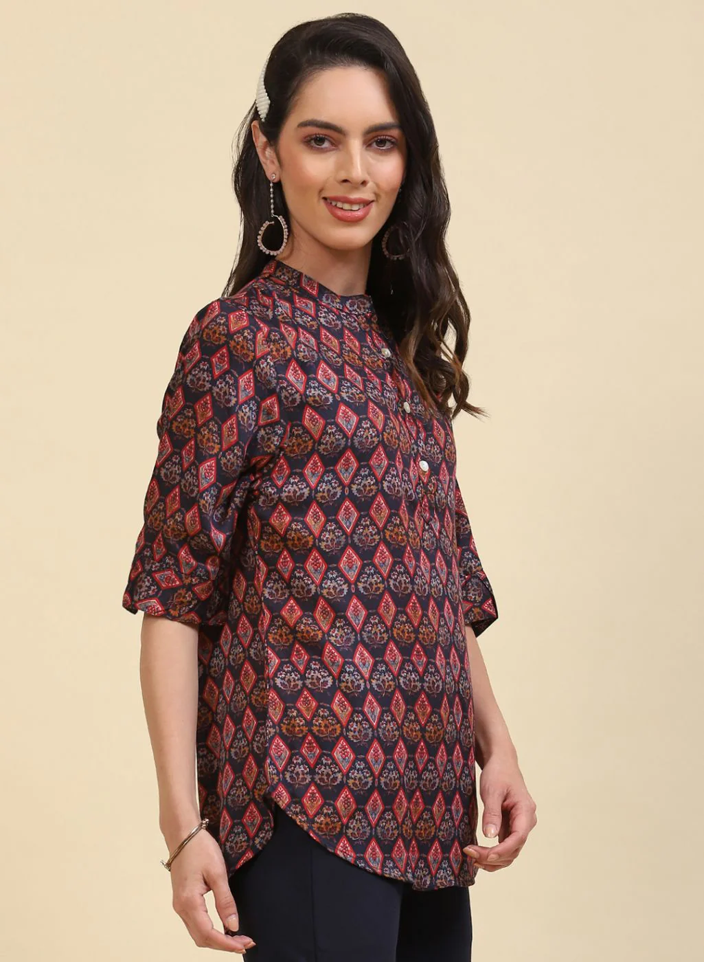 Women NAvy Blue Printed Top - Image 3