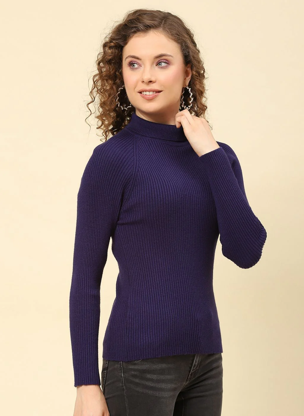 Women NAvy Blue Solid Blend wool Sceavy - Image 4