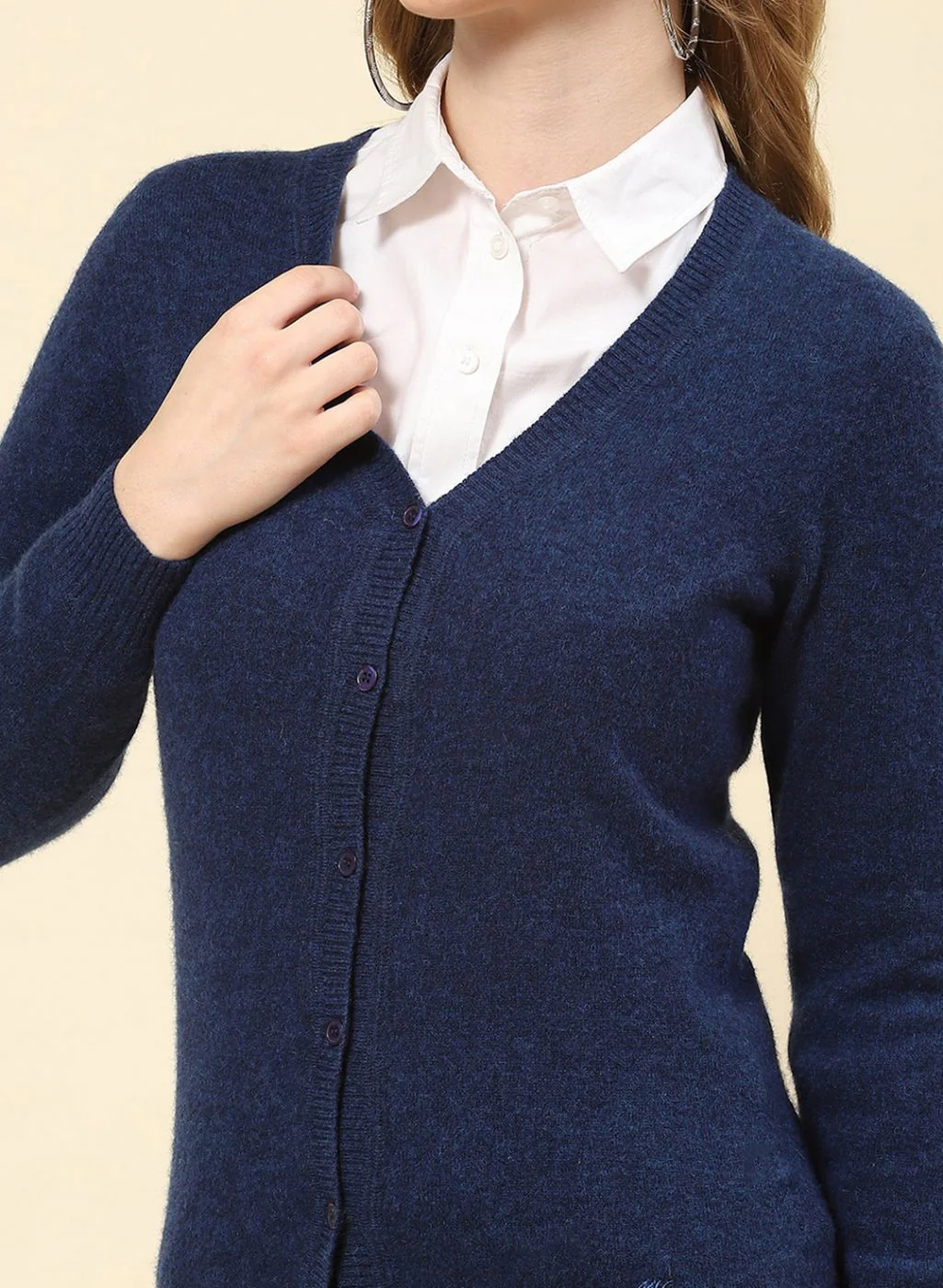 Women NAvy Blue Solid Lamb wool Cardigan - Image 6