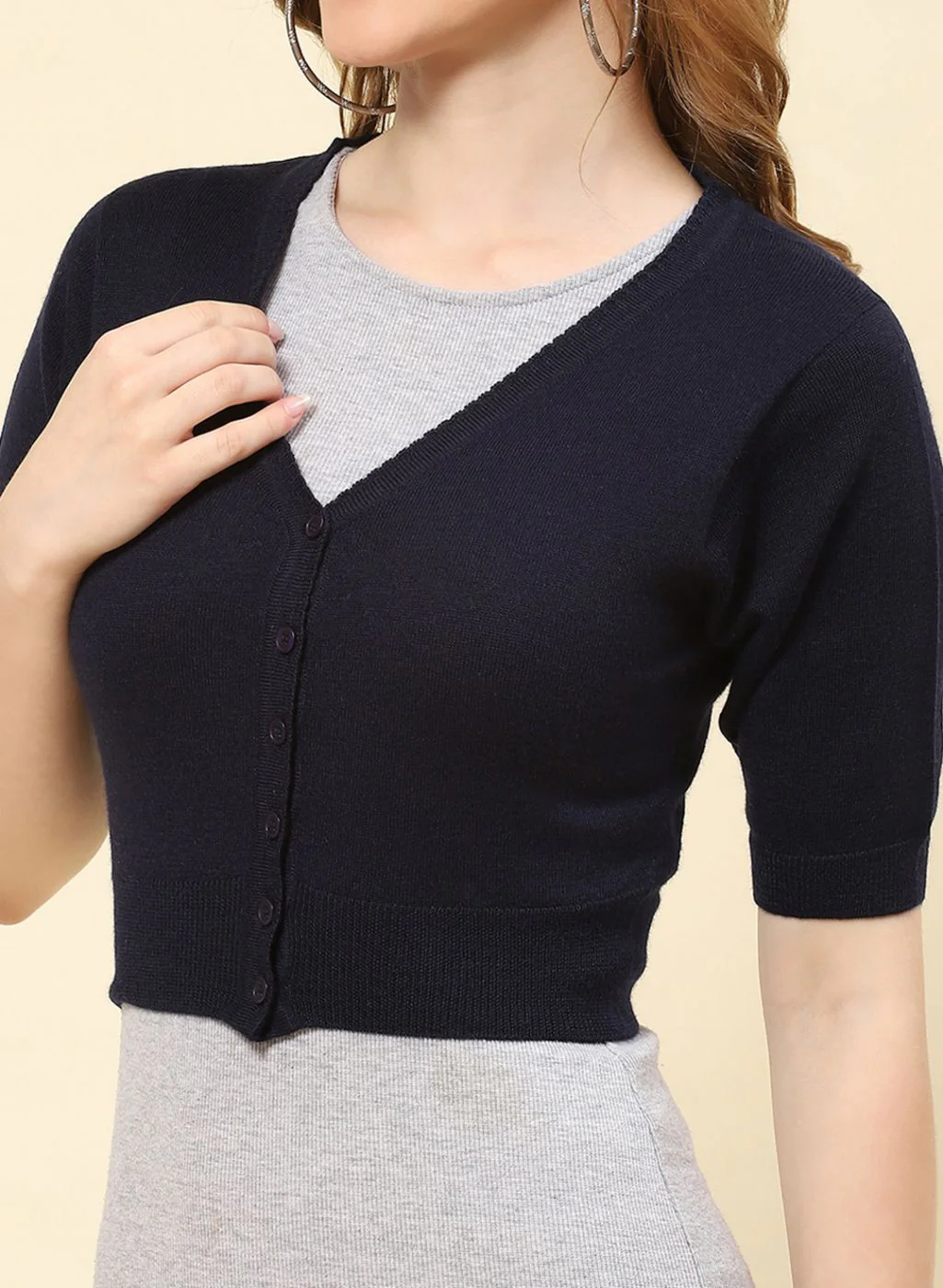 Women NAvy Blue Solid Pure wool Blouse - Image 6