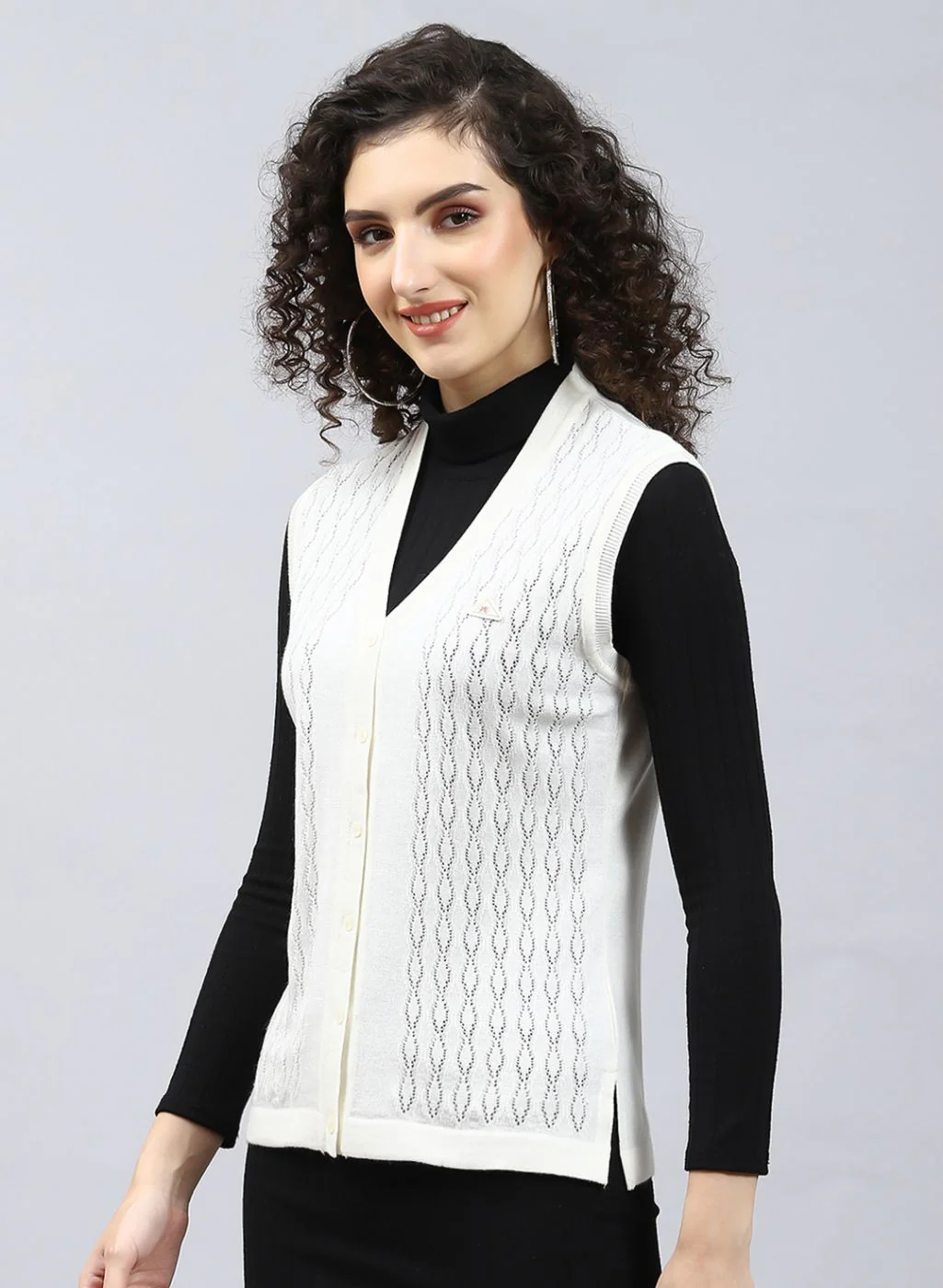 Women Off White Self Design Wool blend Cardigan - Image 3