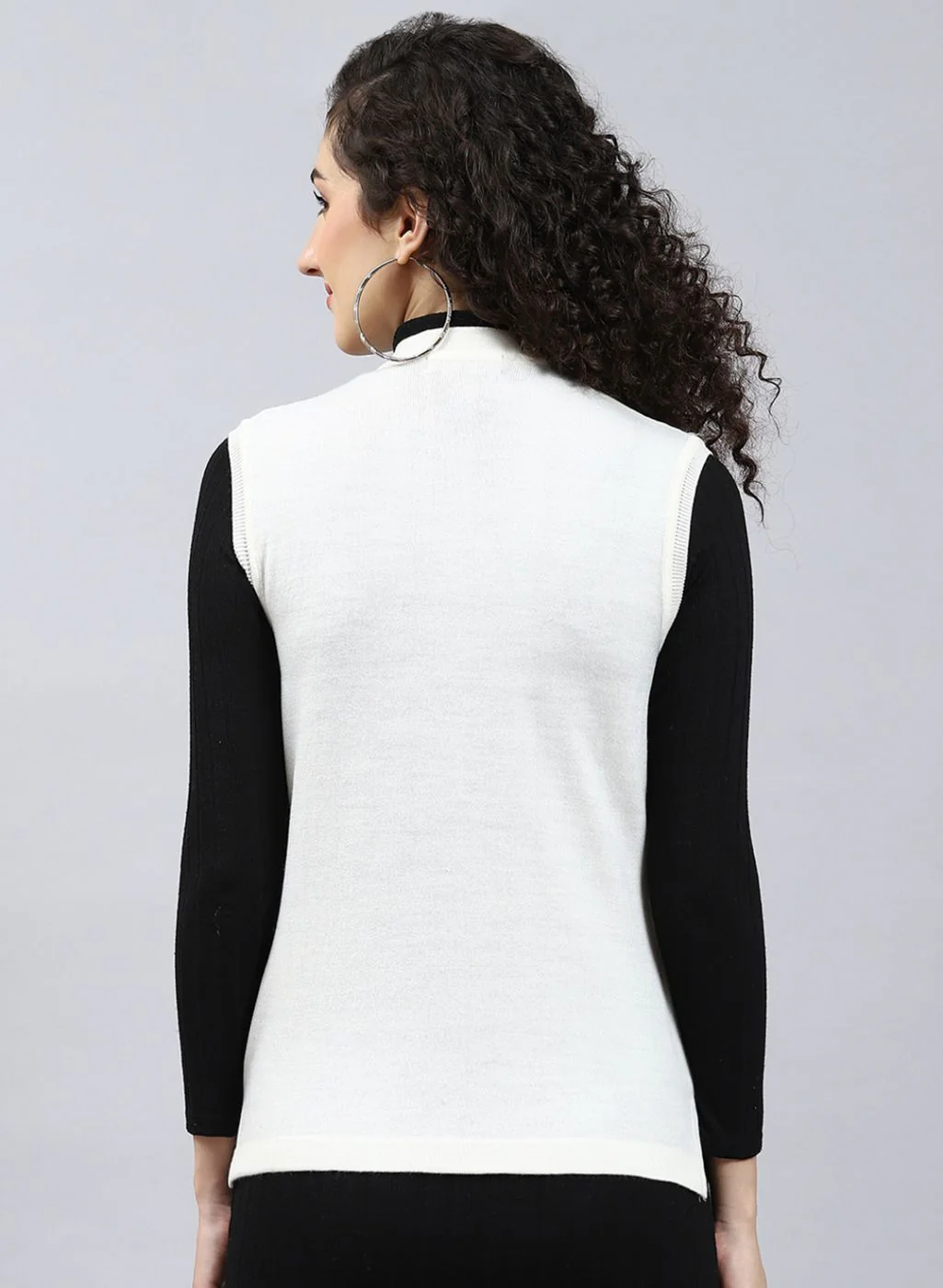 Women Off White Self Design Wool blend Cardigan - Image 5