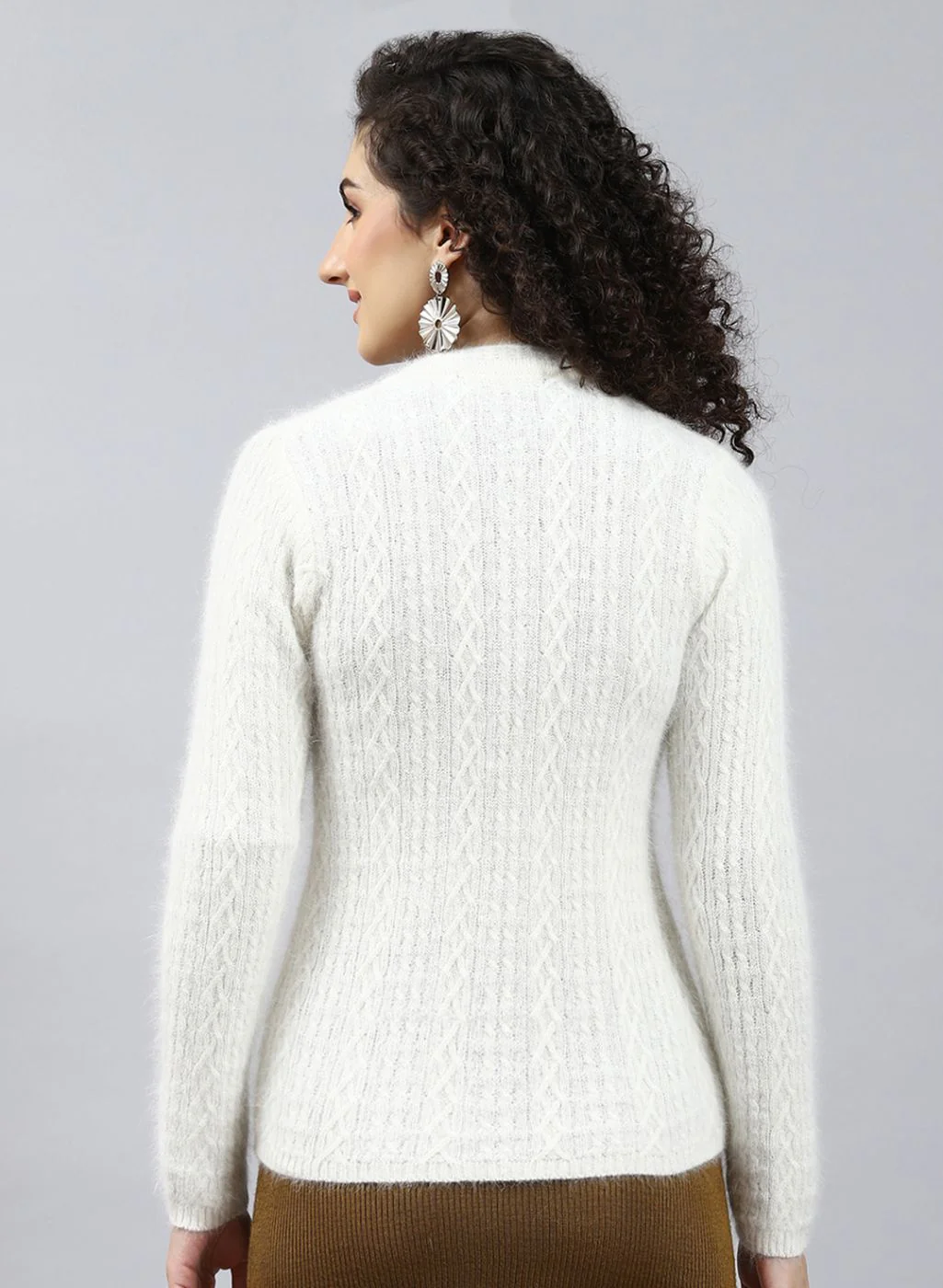 Women Off White Self Design Wool blend Cardigan - Image 5