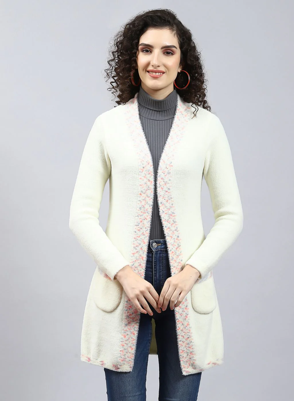 Women Off White Self Design Wool blend Cardigan - Image 2