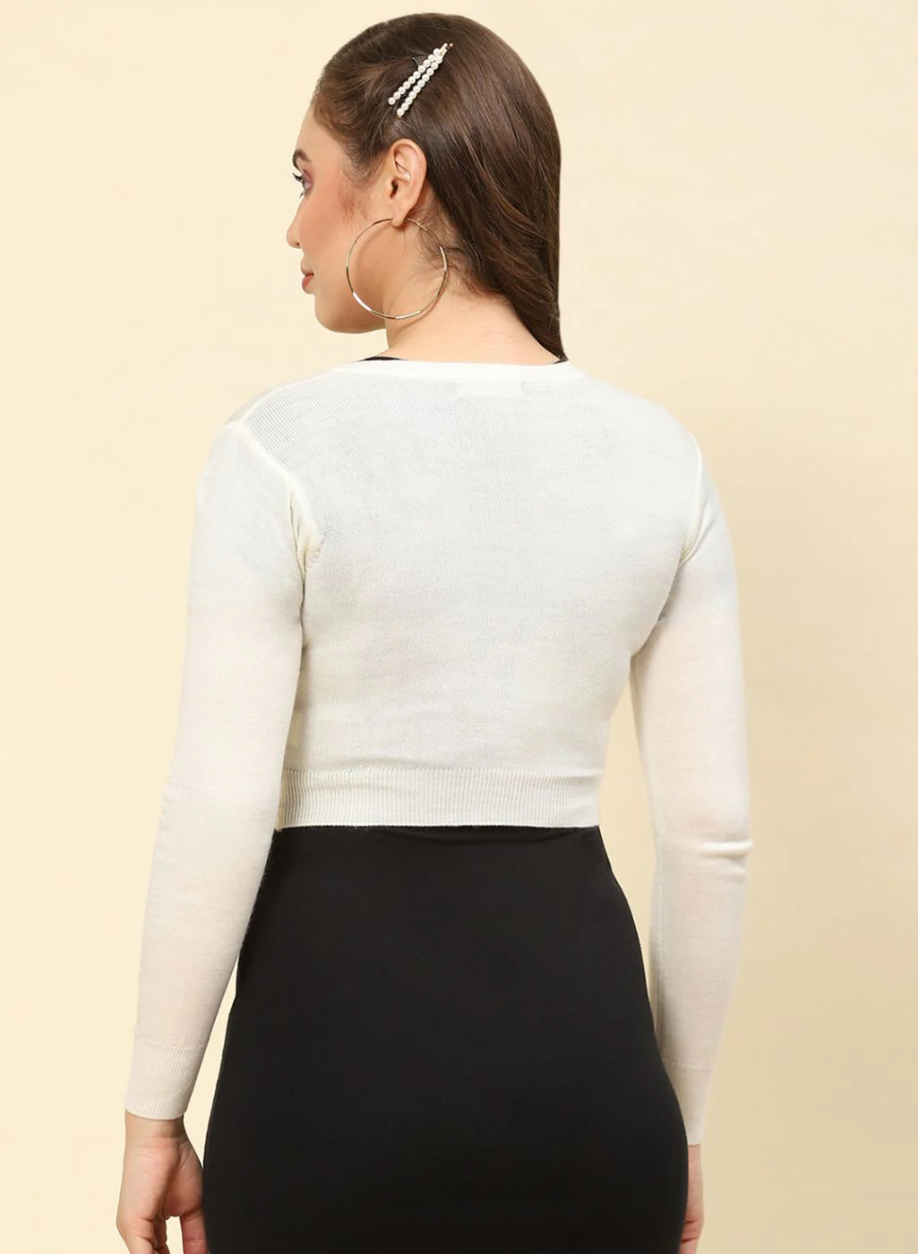 Women Off White Solid Blend wool Blouse - Image 5