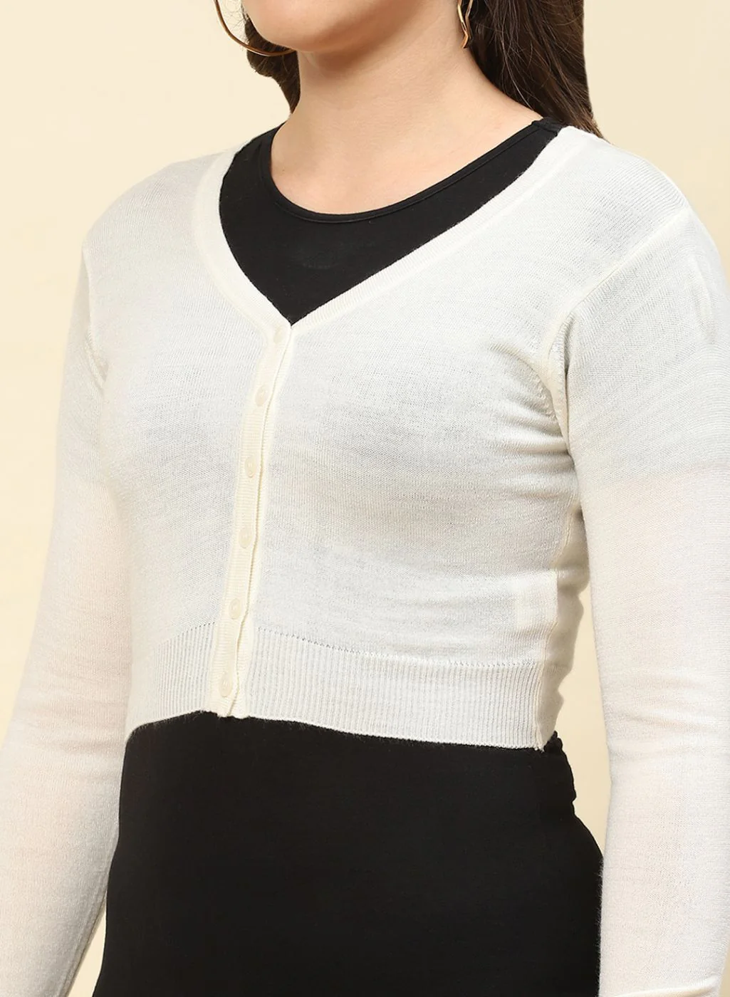 Women Off White Solid Blend wool Blouse - Image 6