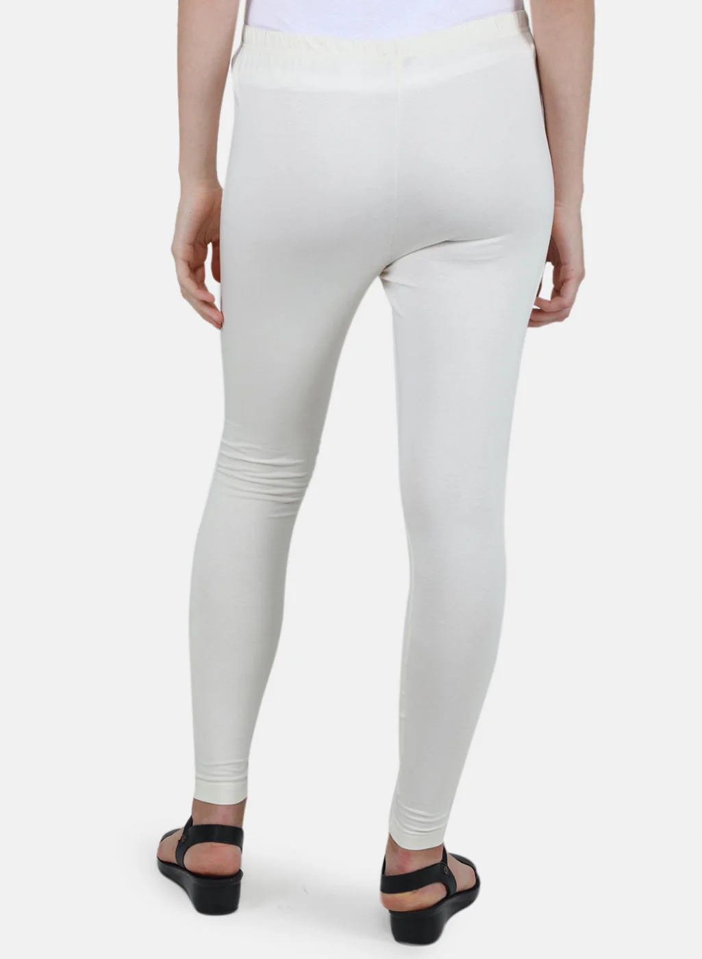 Women Off White Solid Legging - Image 3