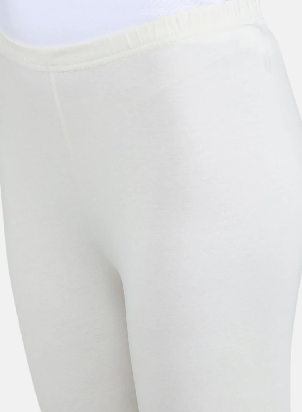 Women Off White Solid Legging - Image 5