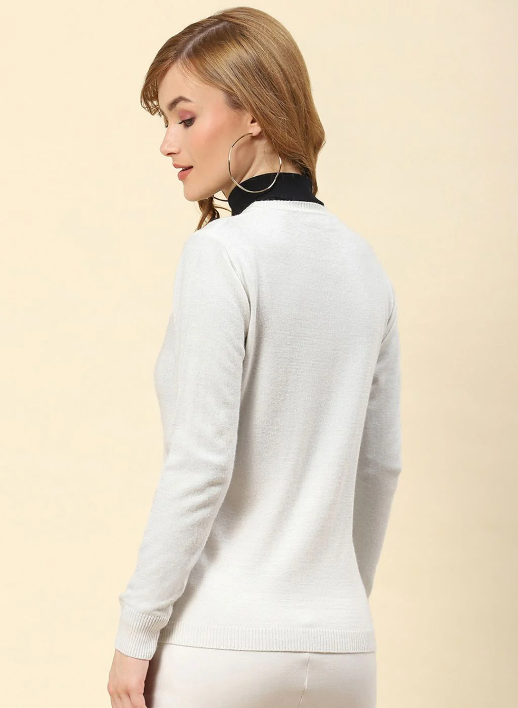Women Off White Solid Modal Nylone Cardigan - Image 5
