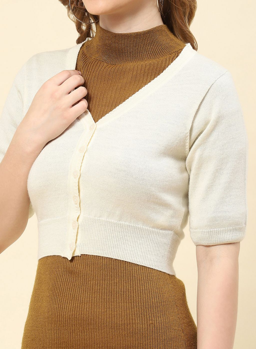 Women Off White Solid Pure wool Blouse - Image 6