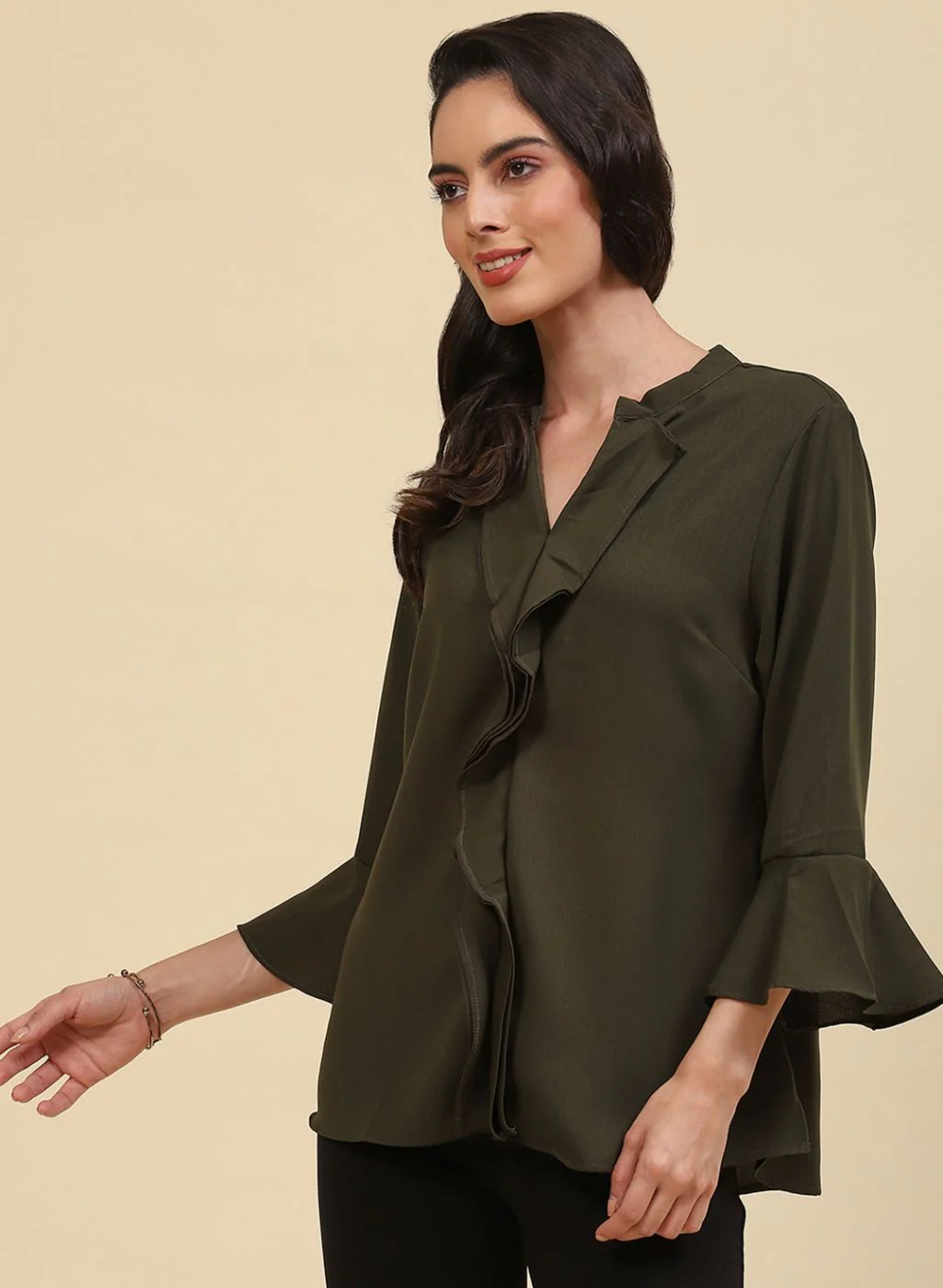 Women Olive Plain Top - Image 3