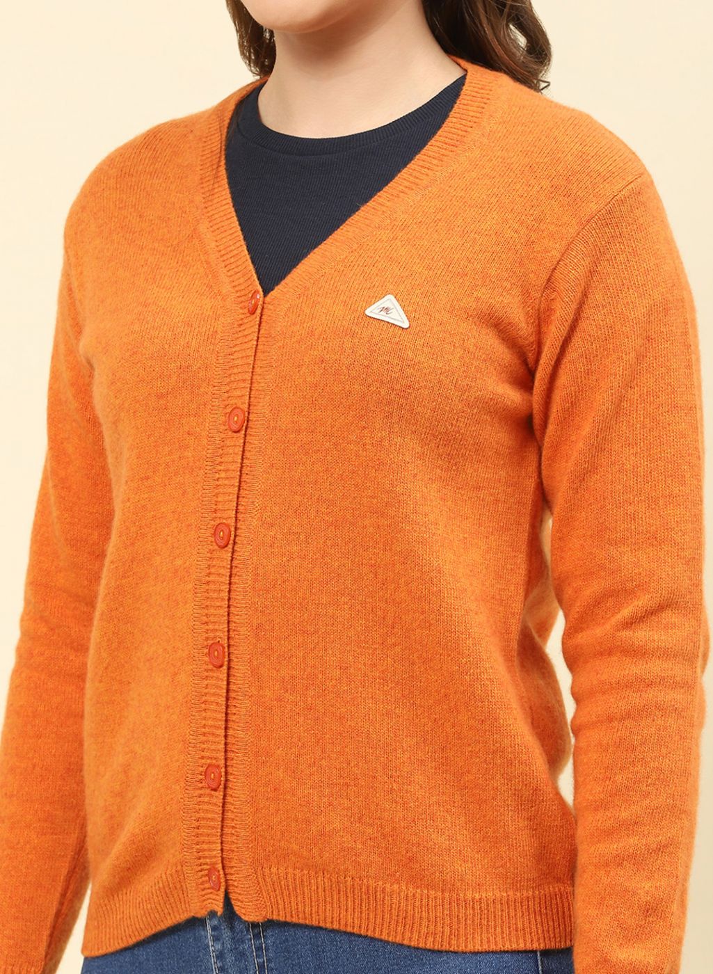 Women Orange Solid Lamb wool Cardigan - Image 6