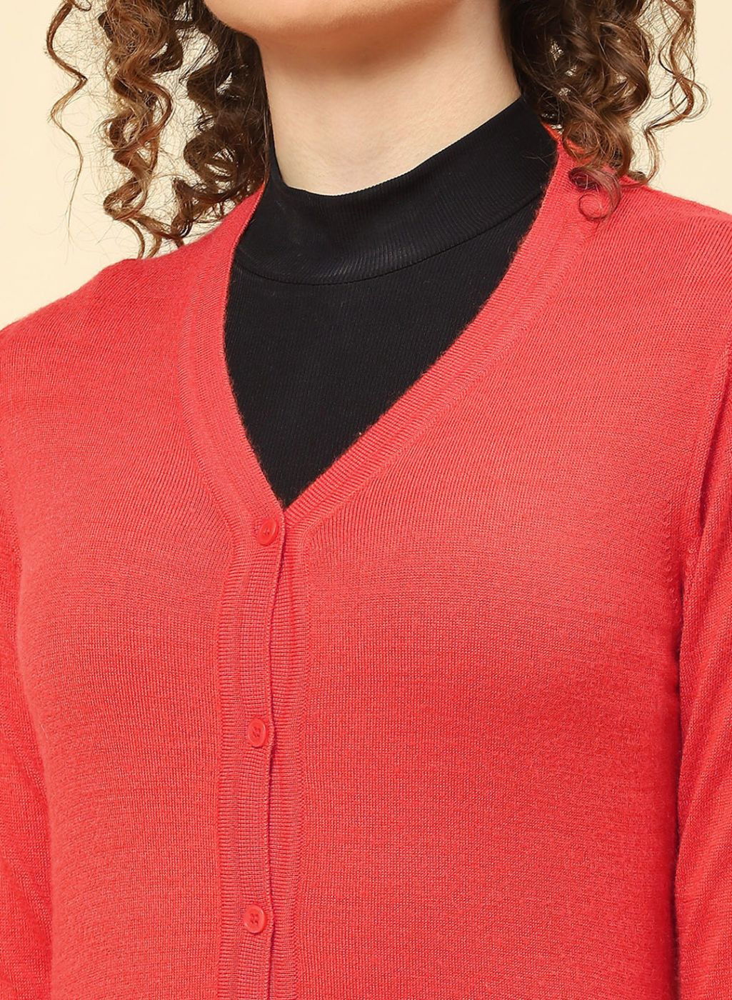 Women Orange Solid Modal Nylone Cardigan - Image 6