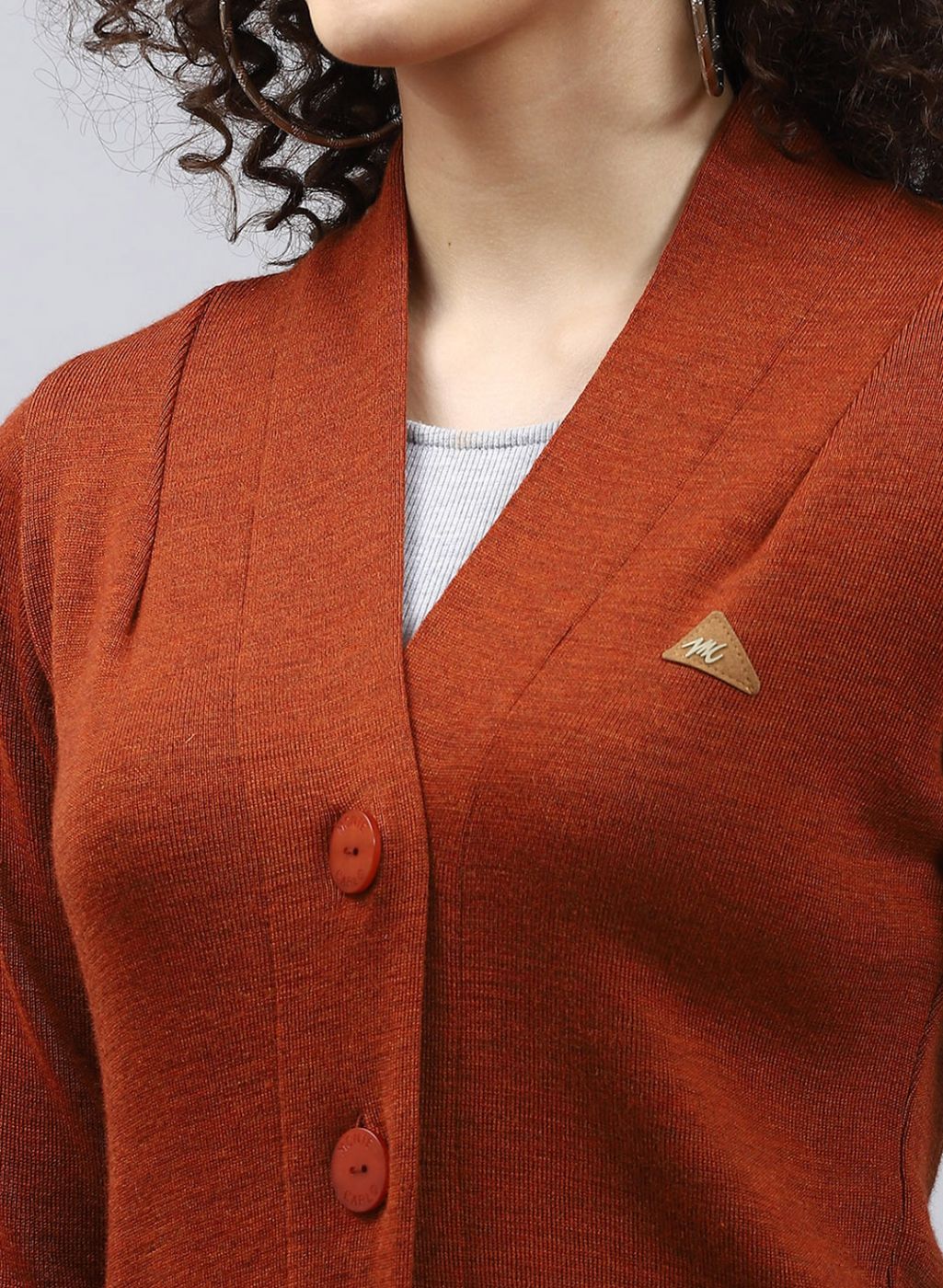 Women Orange Solid Pure wool Cardigan - Image 6