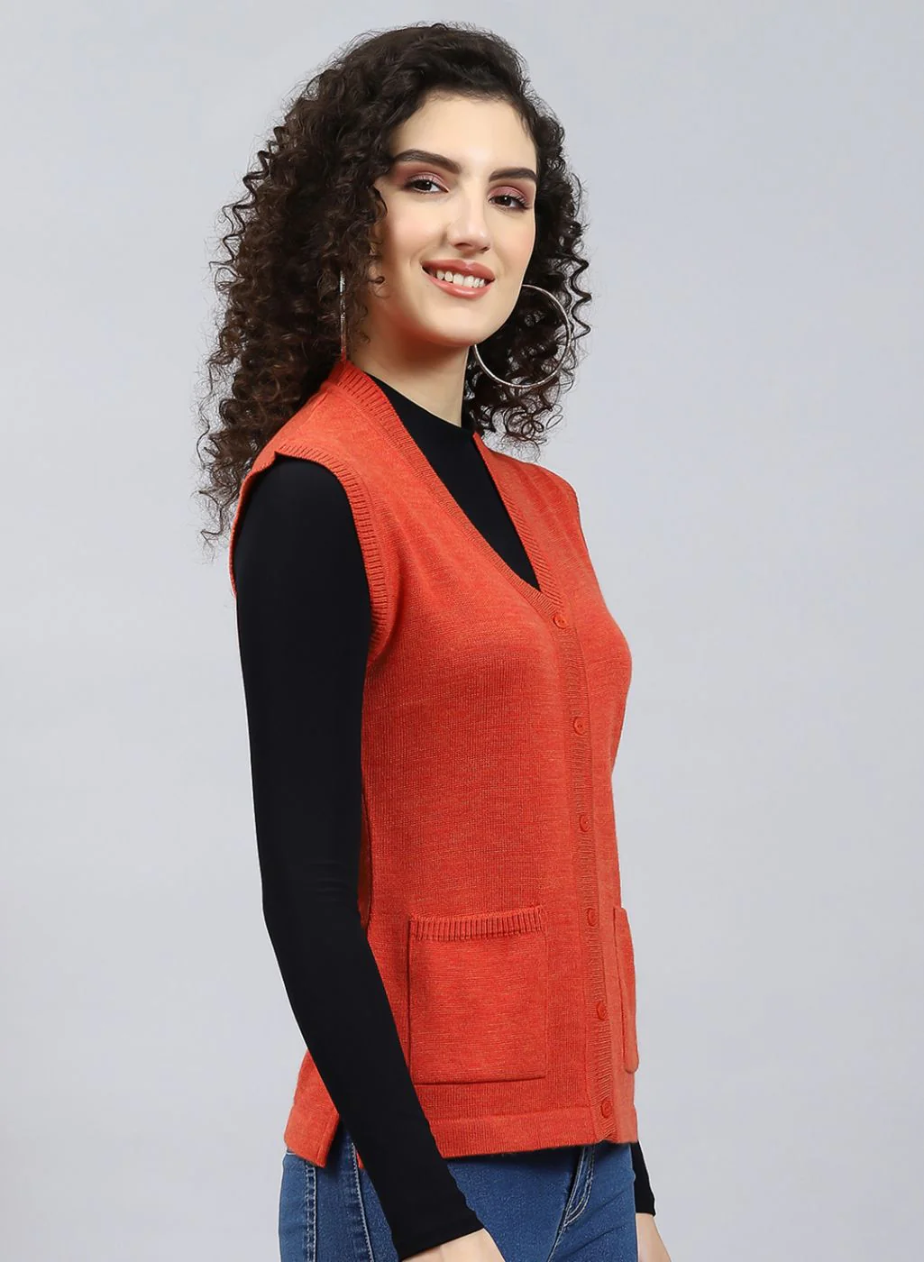 Women Orange Solid Wool blend Cardigan - Image 4