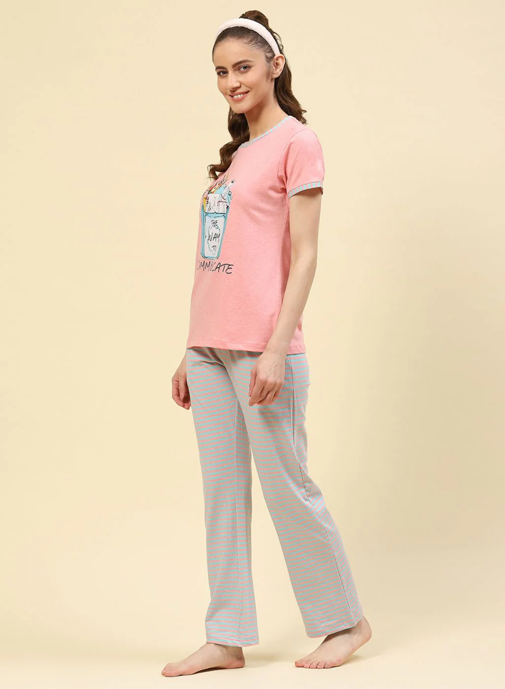 Women Peach Printed Lower Set - Image 2