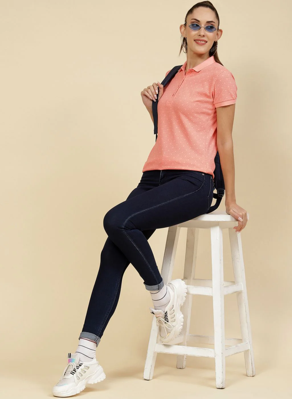 Women Peach Printed T-Shirt - Image 2