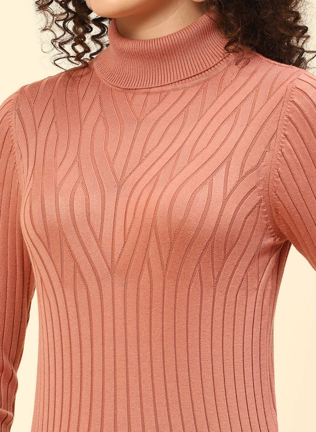 Women Peach Self Design Wool blend Top - Image 6