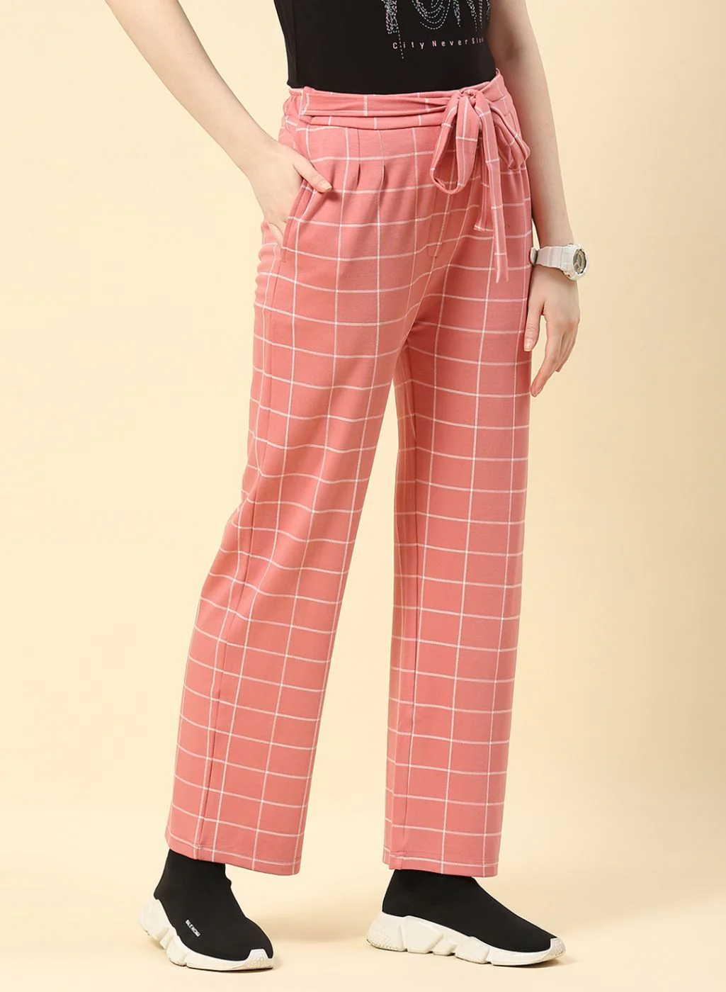 Women Pink Jaquard Palazzo - Image 3