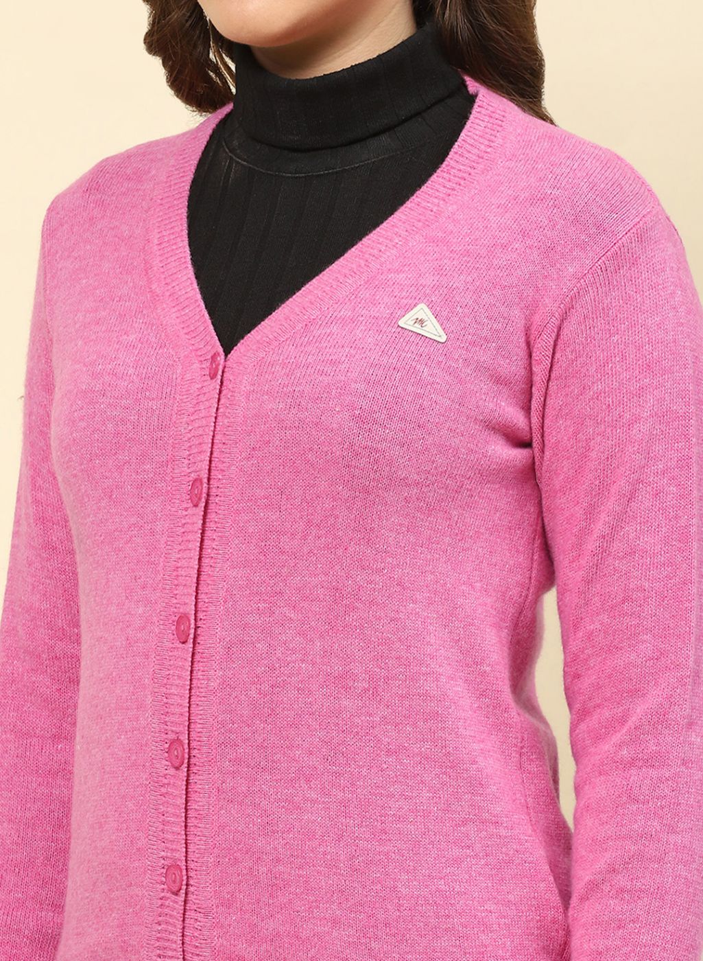 Women Pink Solid Lamb wool Cardigan - Image 6