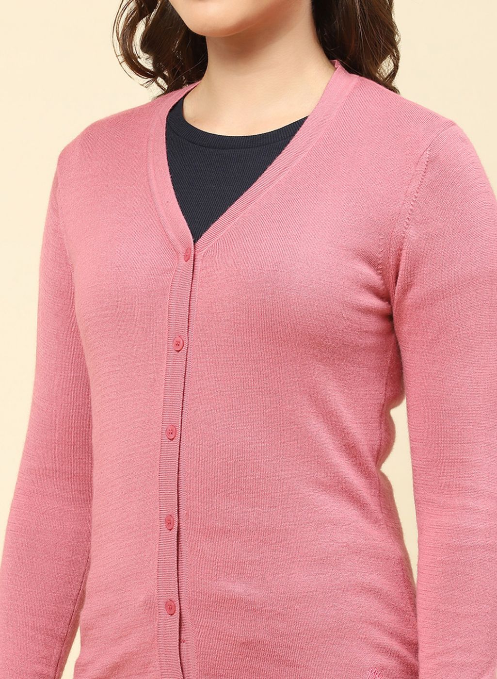 Women Pink Solid Modal Nylone Cardigan - Image 6