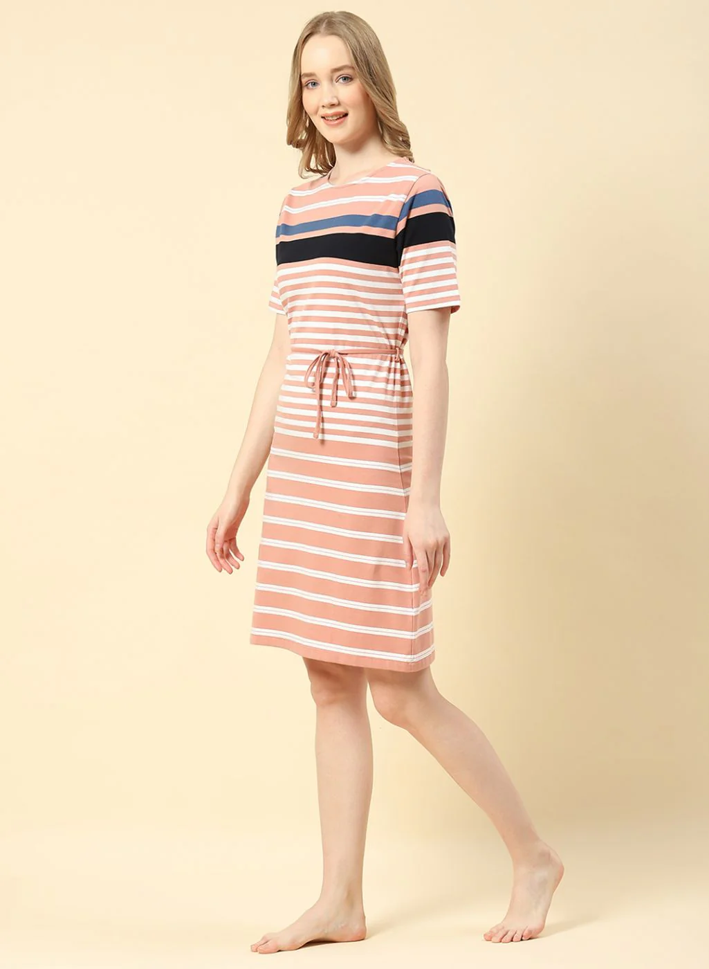 Women Pink Stripe Dress - Image 2