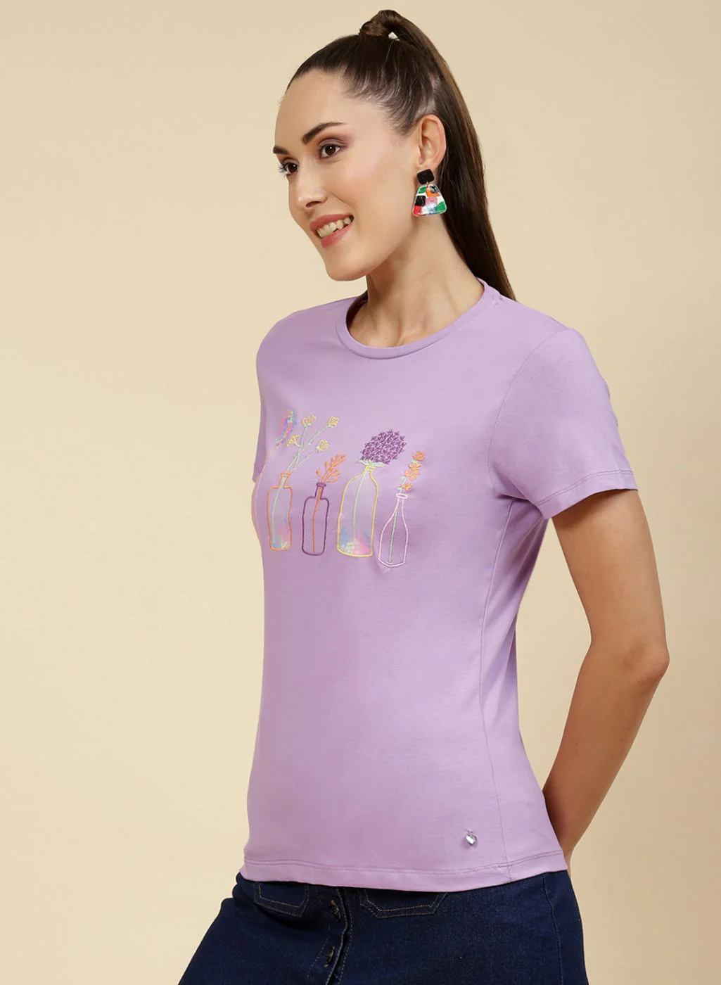 Women Purple Embroidered Top - Image 2