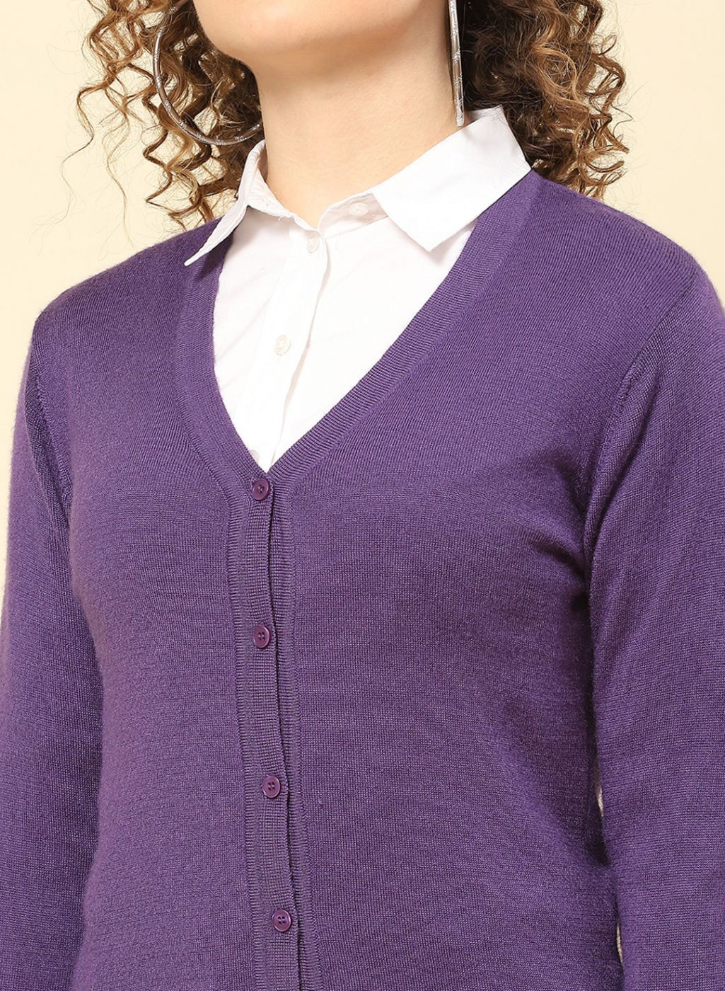 Women Purple Solid Modal Nylone Cardigan - Image 6