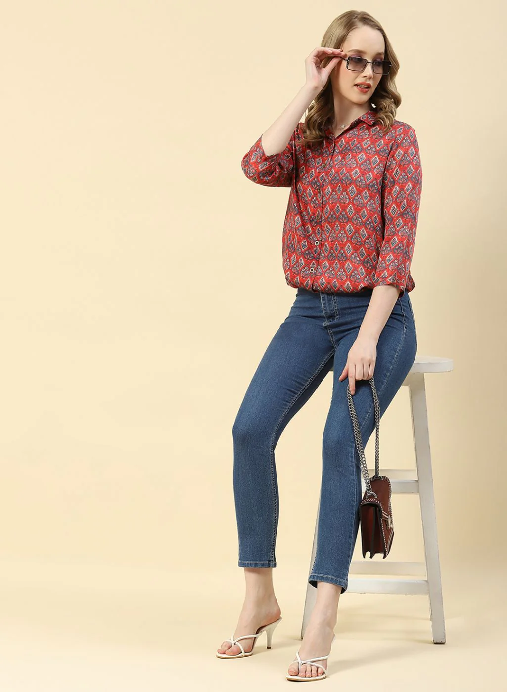 Women Red Printed Top - Image 2