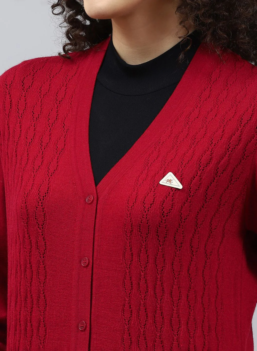 Women Red Self Design Wool blend Cardigan - Image 6