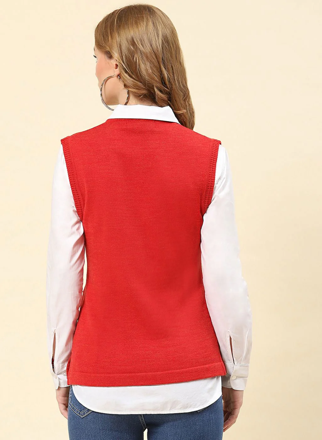 Women Red Solid Blend wool Cardigan - Image 5