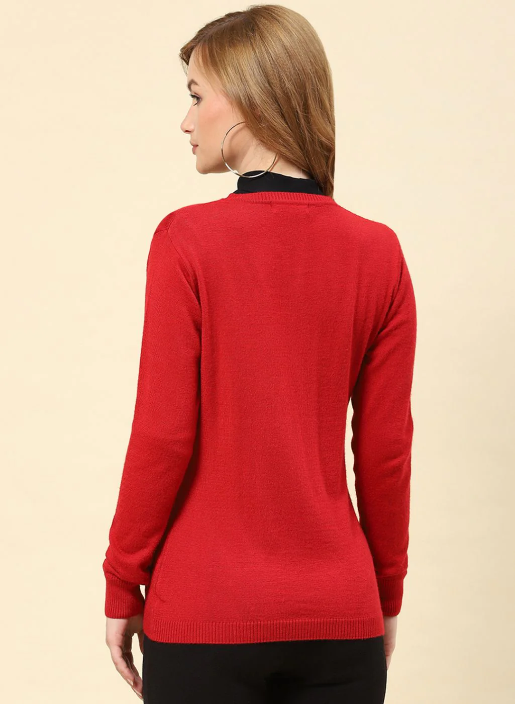 Women Red Solid Modal Nylone Cardigan - Image 5