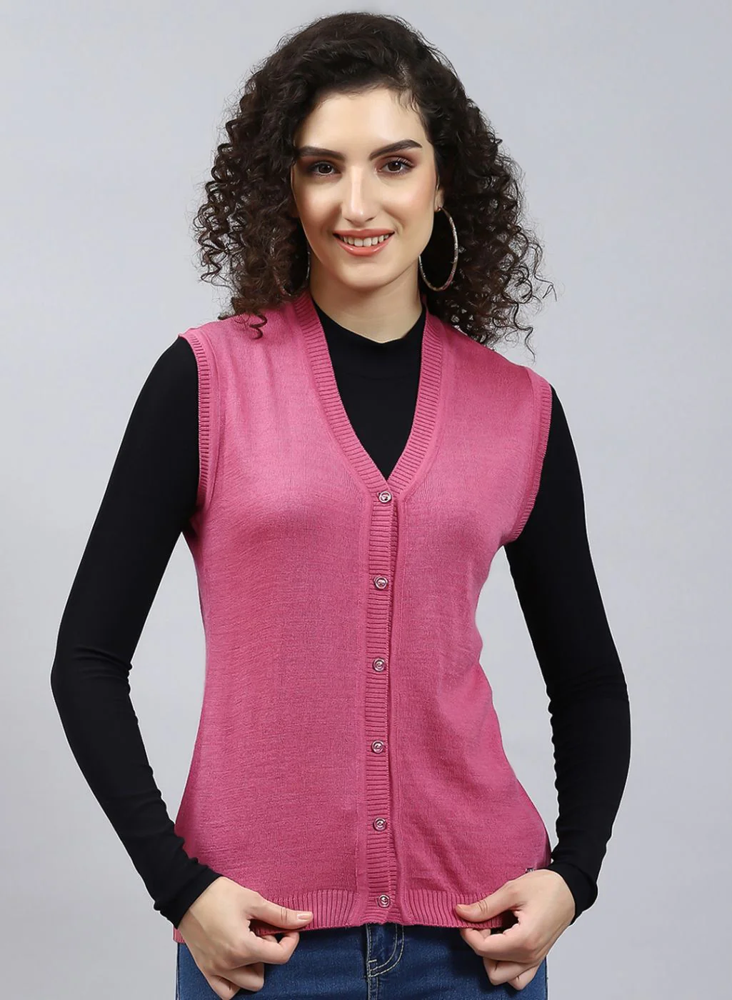 Women Red Solid Wool blend Cardigan - Image 2