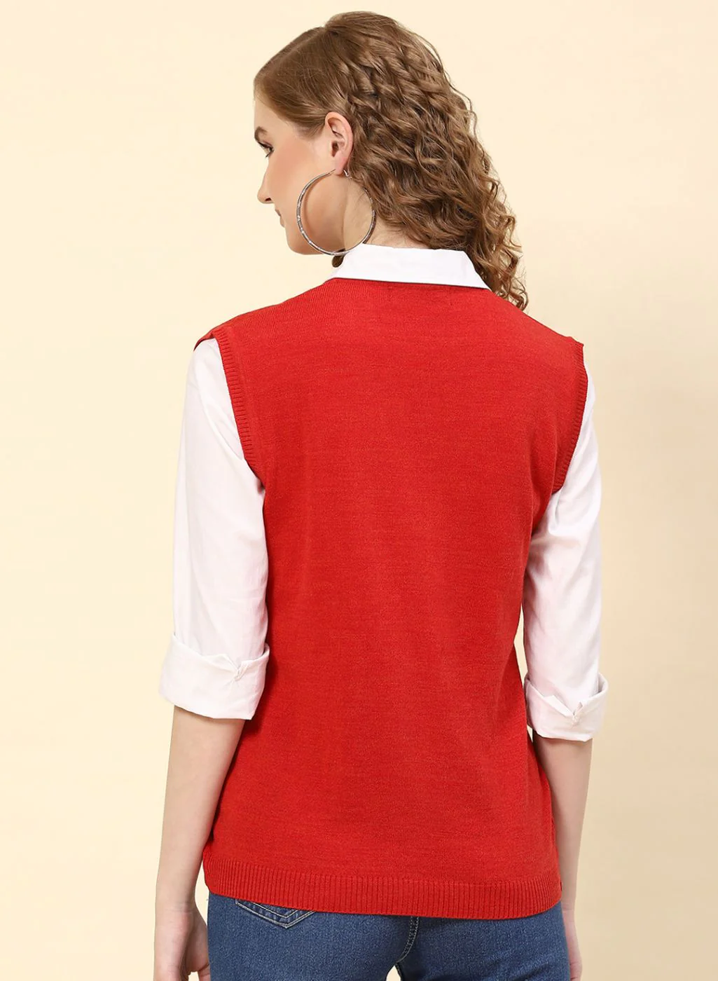 Women Red Solid Wool blend Cardigan - Image 5