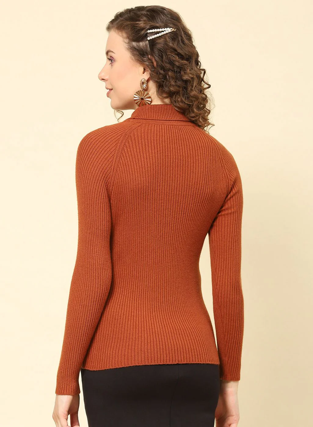 Women Rust Orange Solid Blend wool Sceavy - Image 5