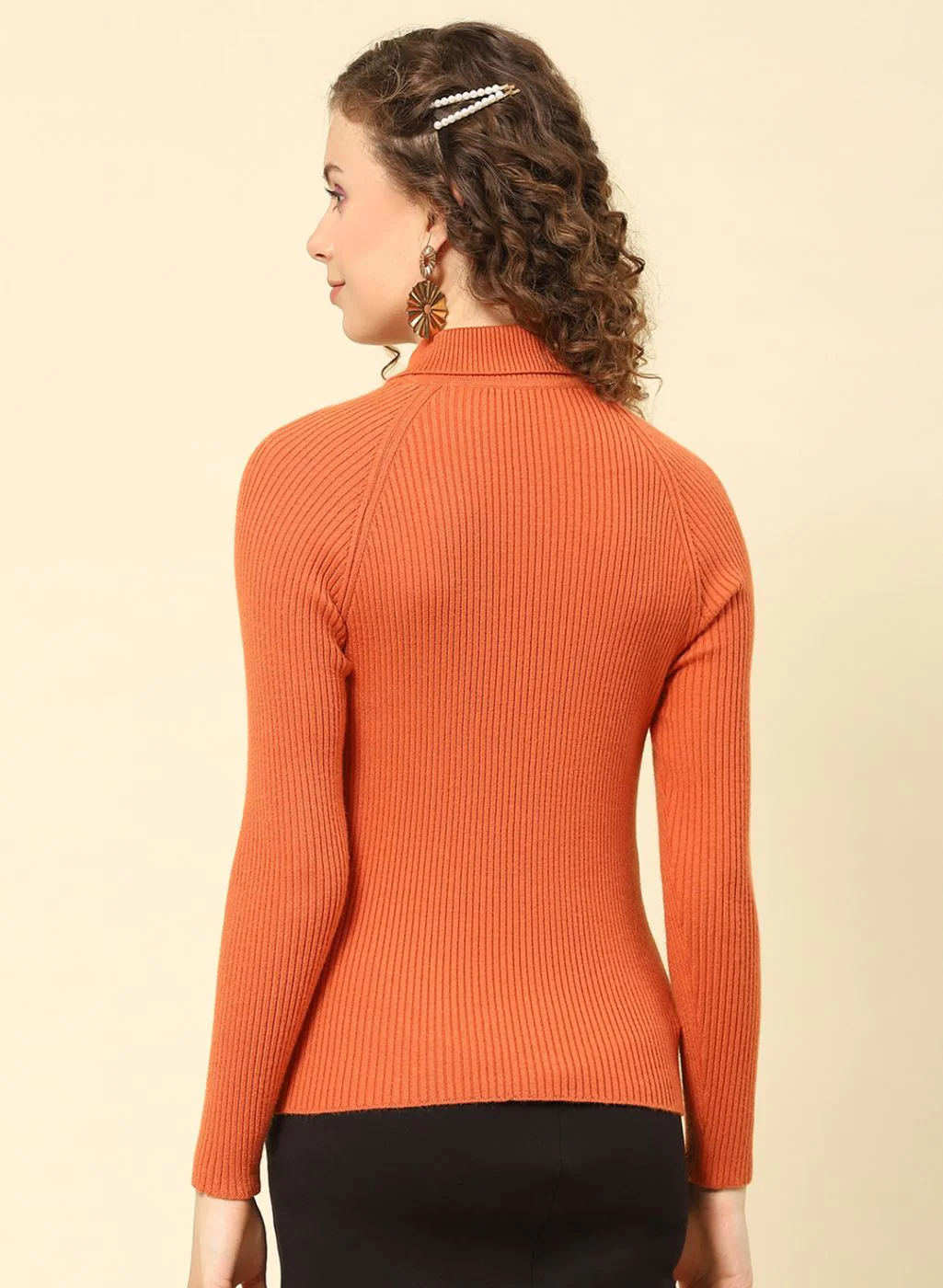 Women Rust Orange Solid Blend wool Sceavy - Image 5