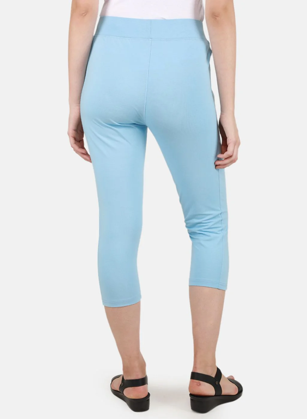 Women Sky Blue Solid Capri - Image 3