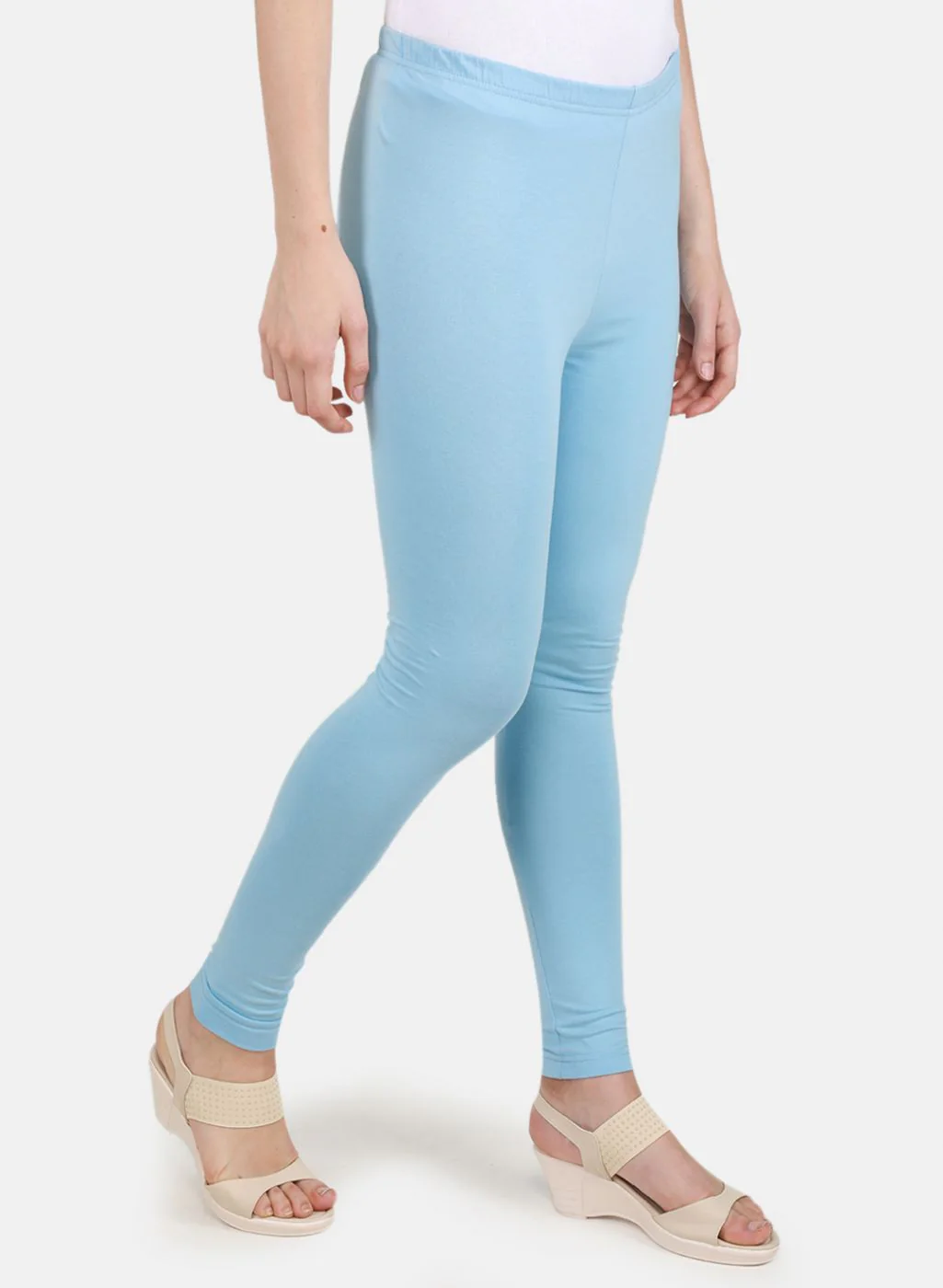 Women Sky Blue Solid Legging - Image 6
