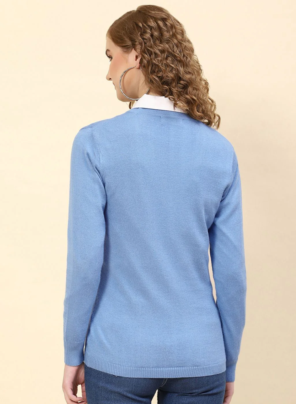 Women Sky Blue Solid Modal Nylone Cardigan - Image 5