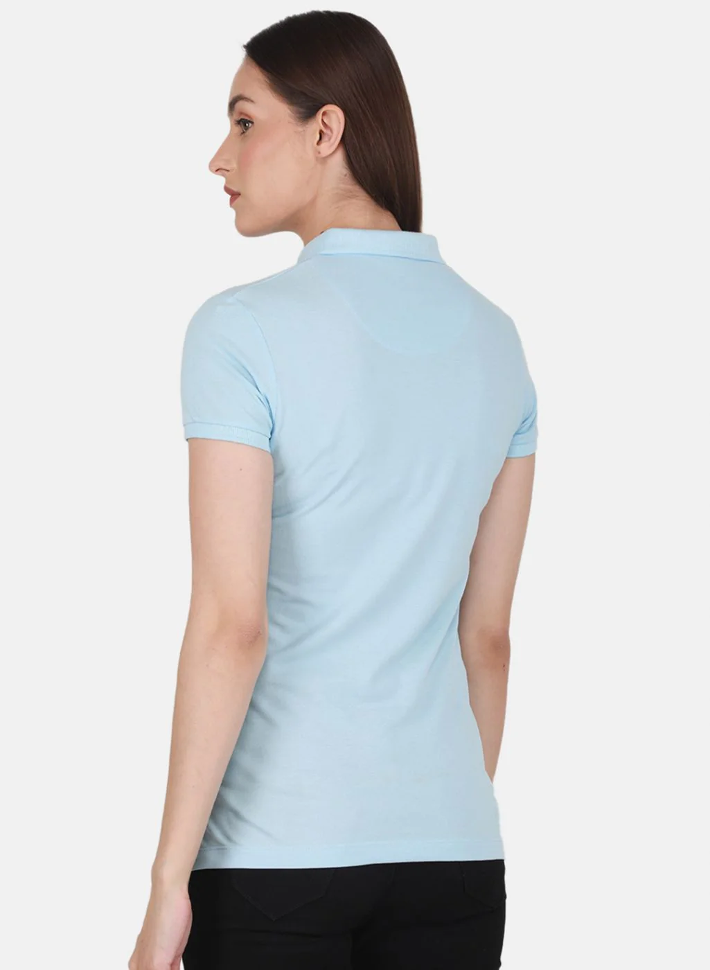 Women Sky Blue Solid T-Shirt - Image 3