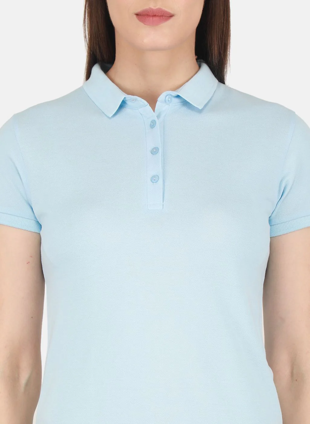 Women Sky Blue Solid T-Shirt - Image 5