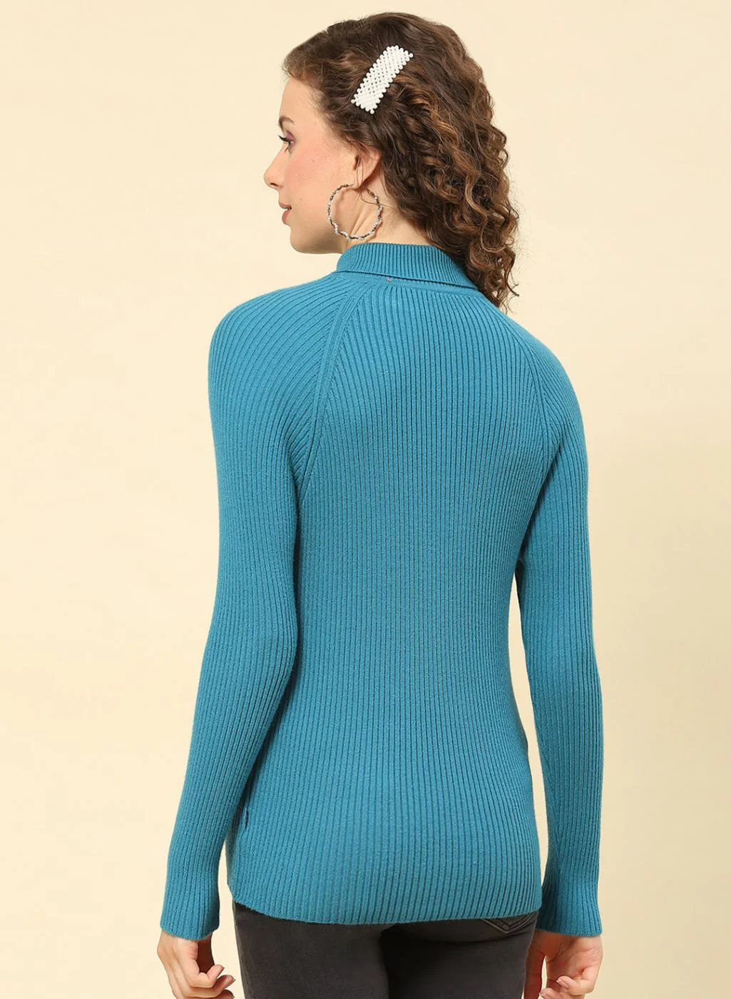 Women Teal Blue Solid Blend wool Sceavy - Image 5