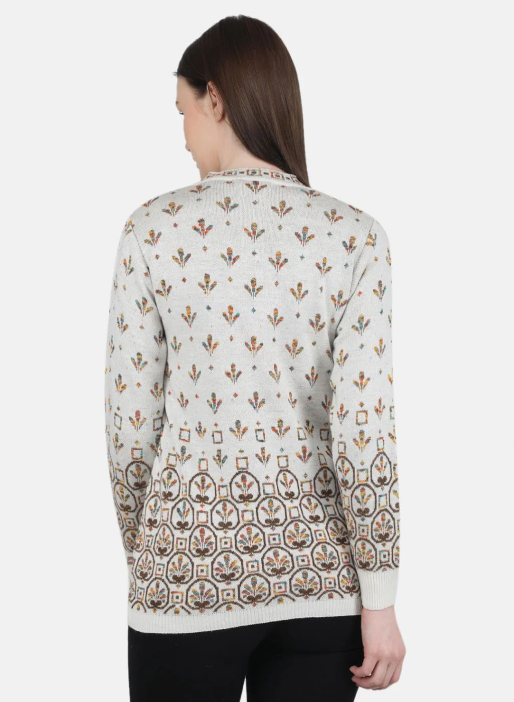 Women White & Brown Self Design Cardigan - Image 3
