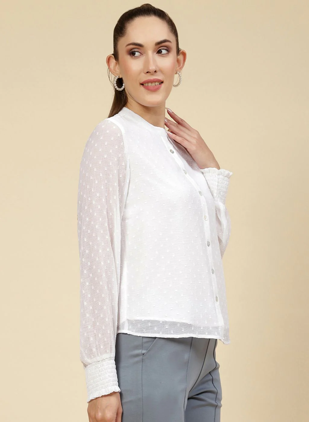 Women White Self Design Top - Image 4