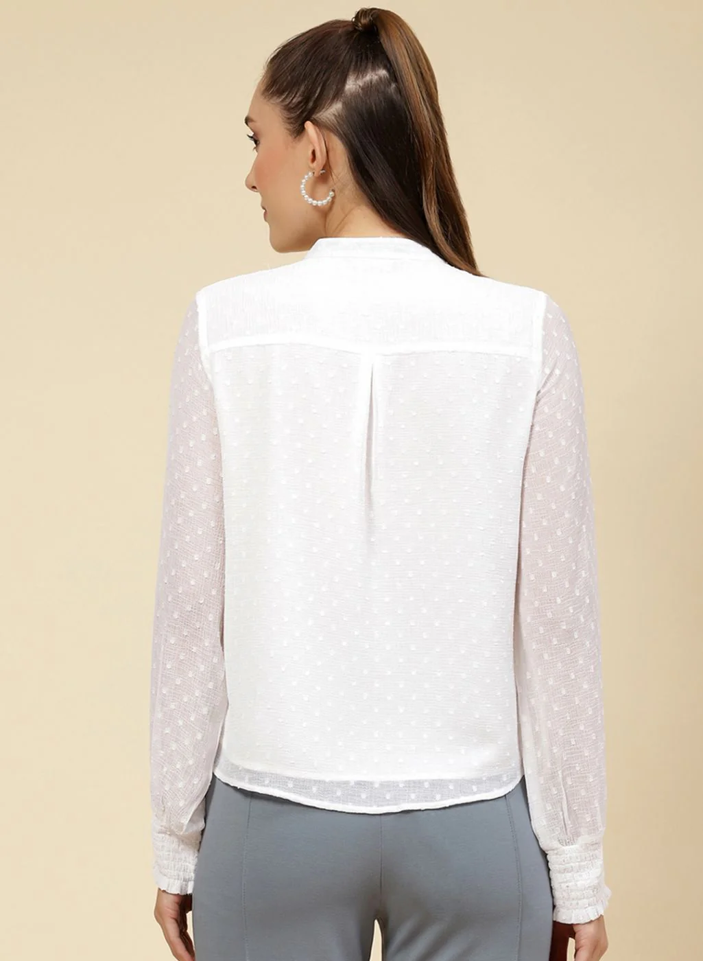 Women White Self Design Top - Image 5