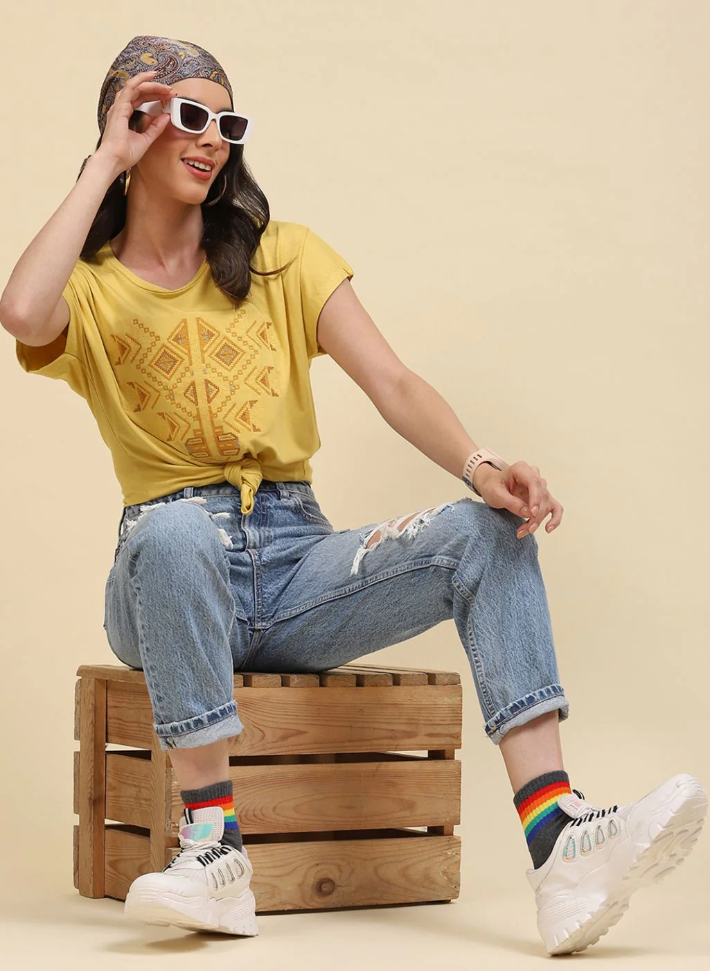 Women Yellow Printed Top - Image 5