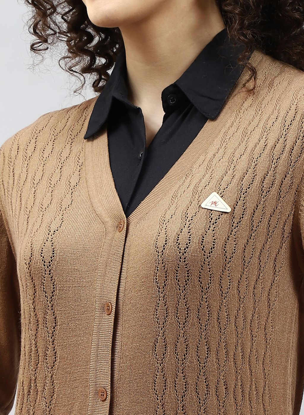 Women Yellow Self Design Wool blend Cardigan - Image 6